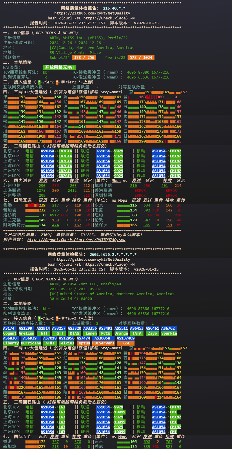 VMISS 洛杉矶 TRI 样本三网回程与网络质量体检