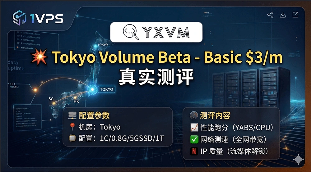  YXVM Tokyo Volume Beta - Basic $3/m 真实测评：月付3刀的日本机为啥不香了？